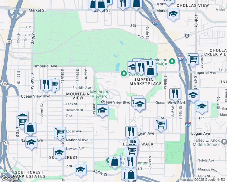 map of restaurants, bars, coffee shops, grocery stores, and more near 4147 San Miguel Avenue in San Diego