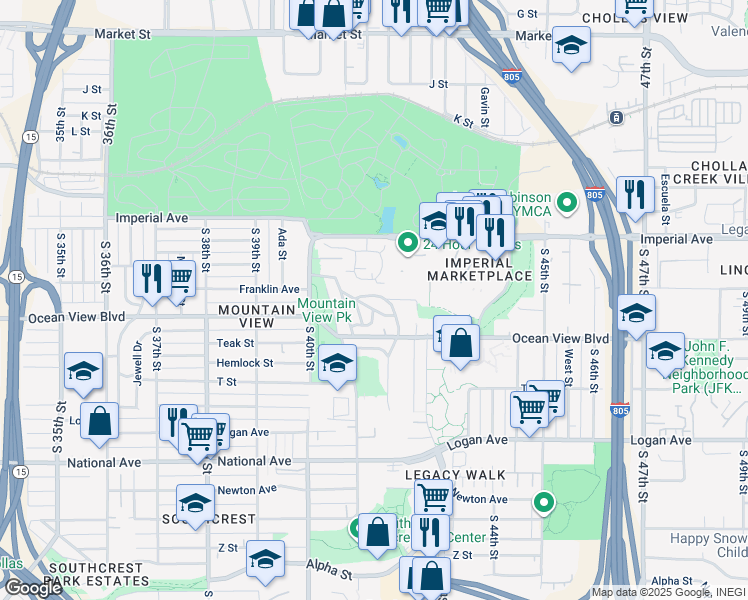 map of restaurants, bars, coffee shops, grocery stores, and more near 4147 San Miguel Avenue in San Diego