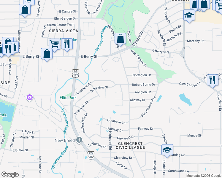 map of restaurants, bars, coffee shops, grocery stores, and more near 2301 Donnyville Court in Fort Worth