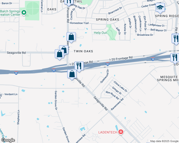 map of restaurants, bars, coffee shops, grocery stores, and more near Kingsland Rd in Dallas