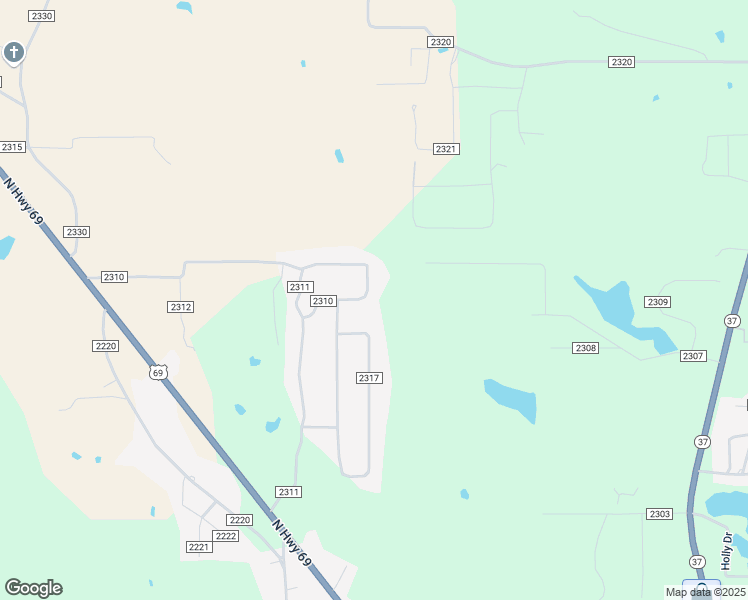 map of restaurants, bars, coffee shops, grocery stores, and more near 875 County Road 2310 in Mineola