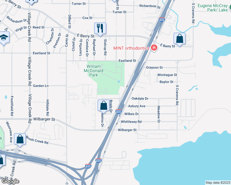 map of restaurants, bars, coffee shops, grocery stores, and more near 4100 East Loop 820 South in Fort Worth