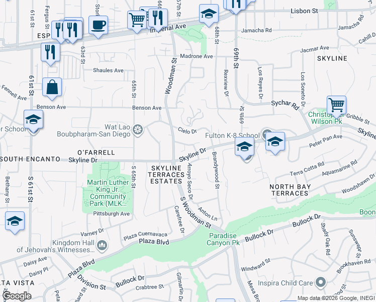 map of restaurants, bars, coffee shops, grocery stores, and more near 215 Henrietta Court in San Diego