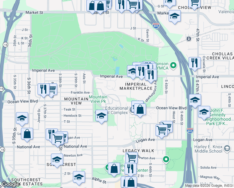 map of restaurants, bars, coffee shops, grocery stores, and more near 4202 Los Pinos Avenue in San Diego