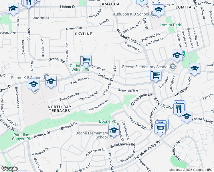 map of restaurants, bars, coffee shops, grocery stores, and more near 11 Deep Dell Road in San Diego