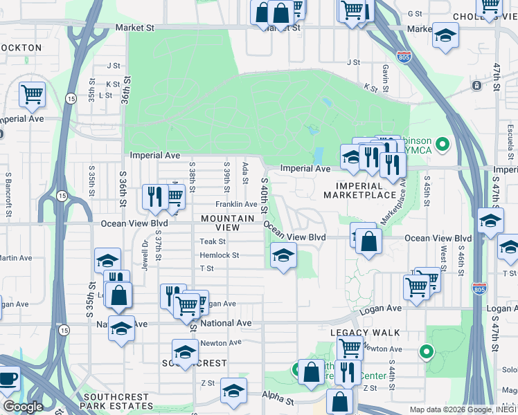 map of restaurants, bars, coffee shops, grocery stores, and more near 3992 Ocean View Boulevard in San Diego