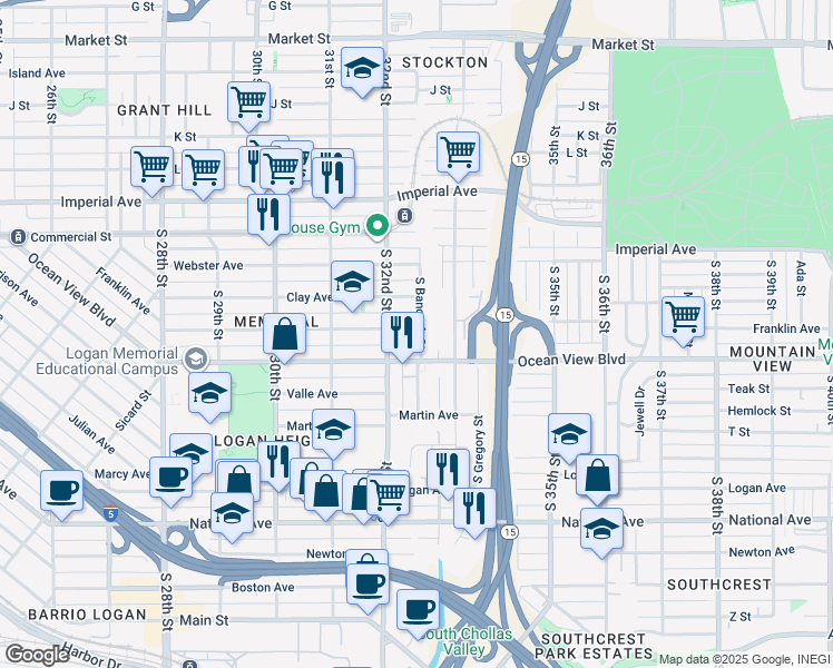 map of restaurants, bars, coffee shops, grocery stores, and more near in San Diego