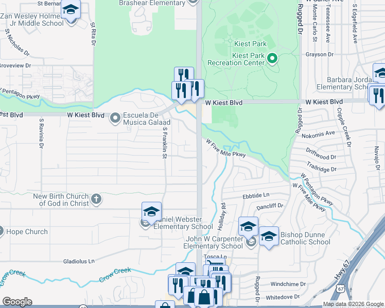 map of restaurants, bars, coffee shops, grocery stores, and more near 2418 Bonnywood Lane in Dallas