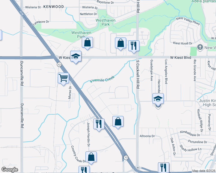 map of restaurants, bars, coffee shops, grocery stores, and more near 3535 South Cockrell Hill Road in Dallas