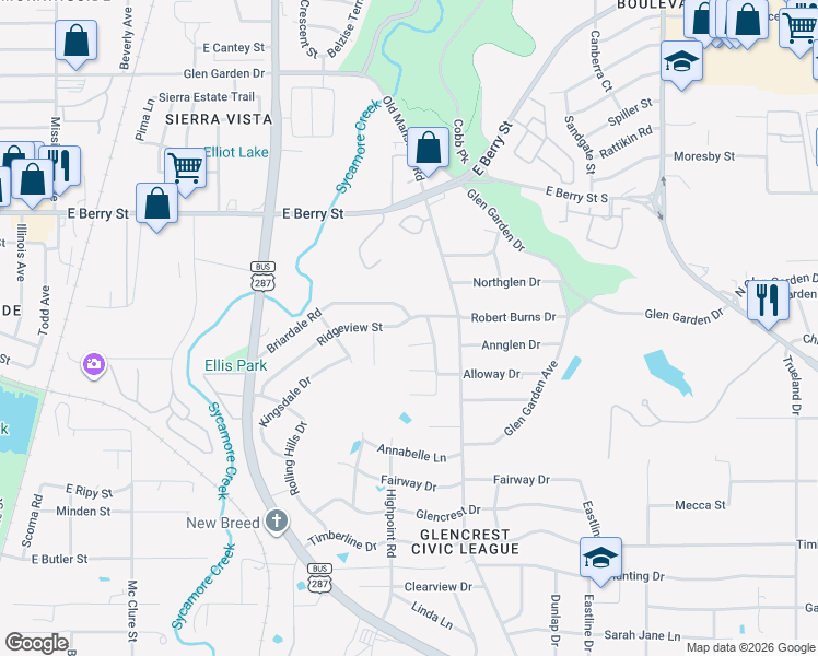 map of restaurants, bars, coffee shops, grocery stores, and more near 2301 Donnyville Court in Fort Worth