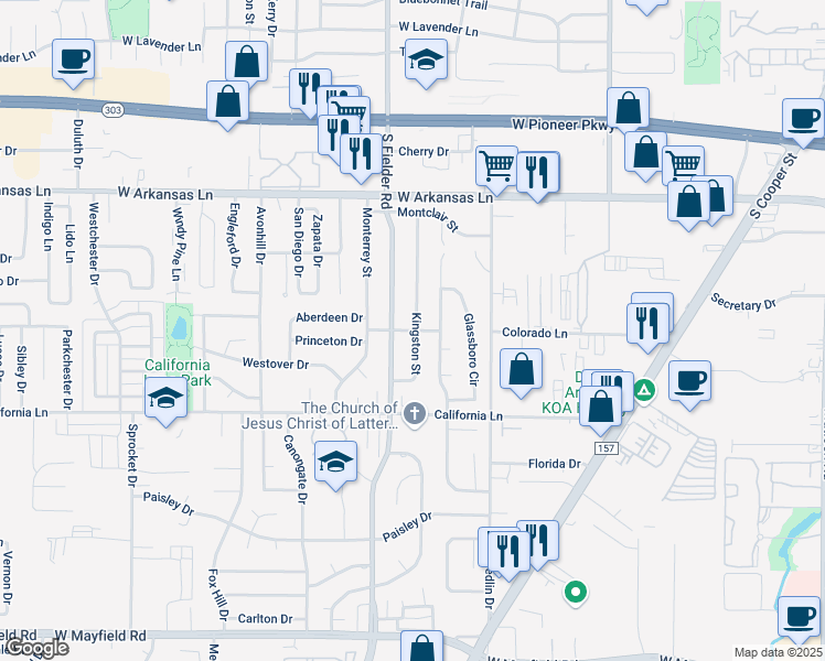 map of restaurants, bars, coffee shops, grocery stores, and more near 2606 Kingston Street in Arlington