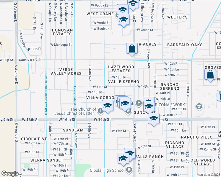 map of restaurants, bars, coffee shops, grocery stores, and more near 1450 South 42nd Avenue in Yuma