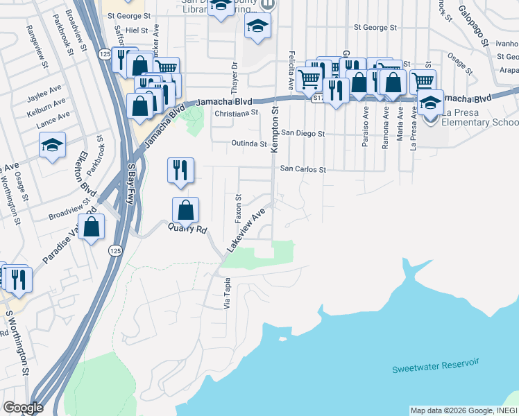 map of restaurants, bars, coffee shops, grocery stores, and more near 223 Lakeview Avenue in Spring Valley
