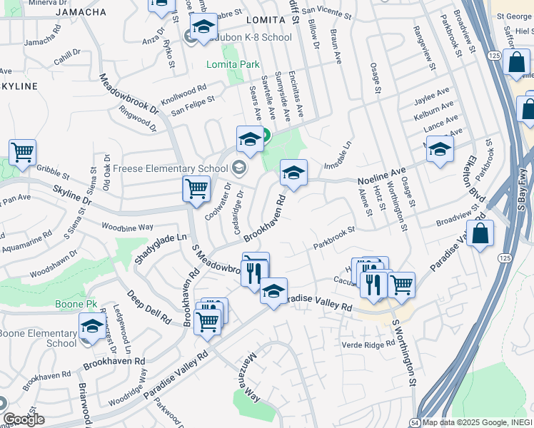 map of restaurants, bars, coffee shops, grocery stores, and more near 167 Wedgewood Drive in San Diego