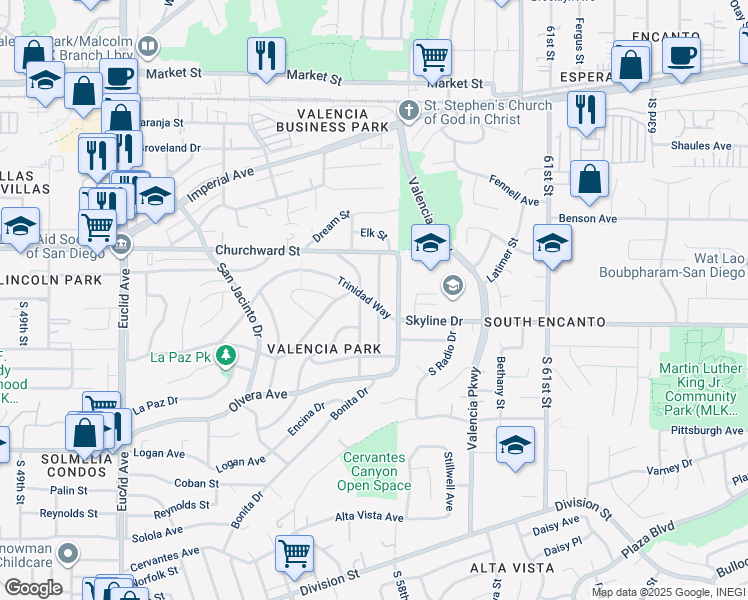 map of restaurants, bars, coffee shops, grocery stores, and more near 248 Los Alamos Drive in San Diego