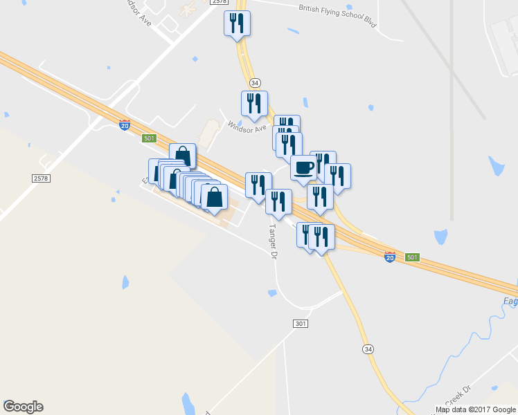 map of restaurants, bars, coffee shops, grocery stores, and more near 311 Tanger Dr in Terrell