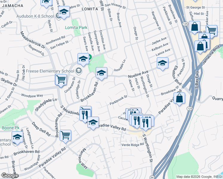 map of restaurants, bars, coffee shops, grocery stores, and more near 139 South Noeline Way in San Diego