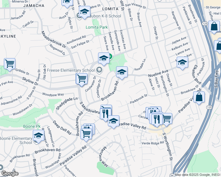 map of restaurants, bars, coffee shops, grocery stores, and more near 167 Wedgewood Drive in San Diego