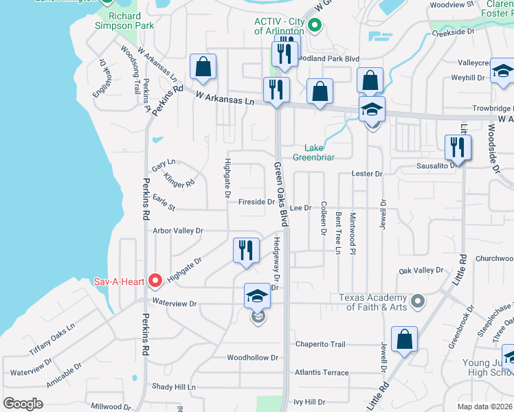 map of restaurants, bars, coffee shops, grocery stores, and more near 5606 Kindling Court in Arlington