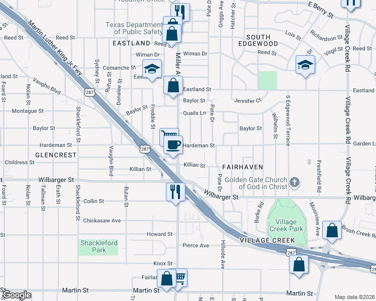map of restaurants, bars, coffee shops, grocery stores, and more near 4113 Garrison Avenue in Fort Worth