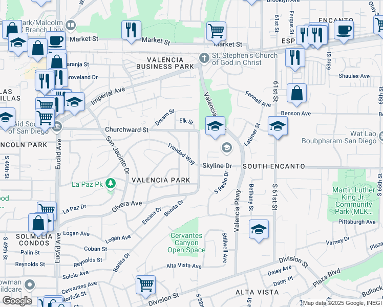 map of restaurants, bars, coffee shops, grocery stores, and more near 235 Los Alamos Drive in San Diego