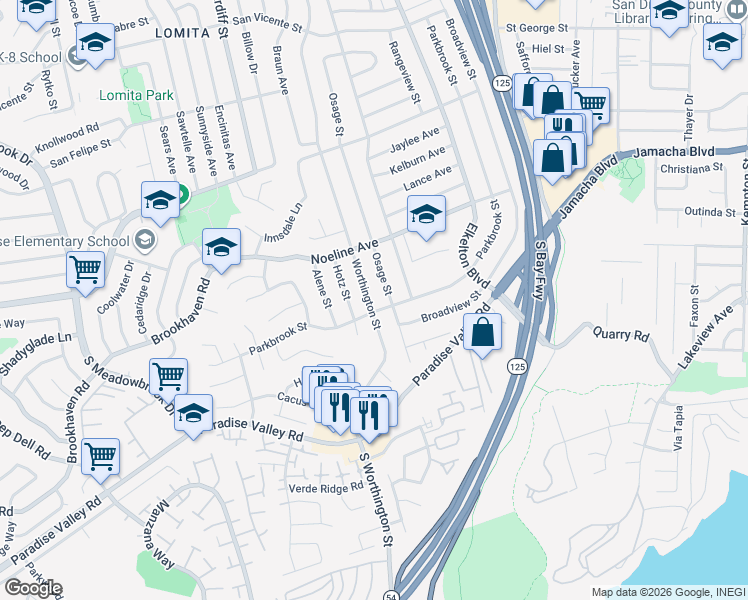 map of restaurants, bars, coffee shops, grocery stores, and more near 511 Worthington Street in Spring Valley