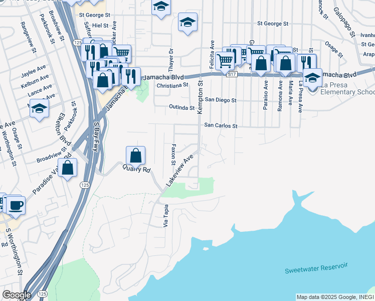 map of restaurants, bars, coffee shops, grocery stores, and more near 9124 Cambon Court in Spring Valley