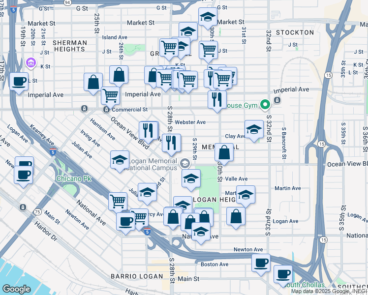 map of restaurants, bars, coffee shops, grocery stores, and more near 2856 Franklin Avenue in San Diego
