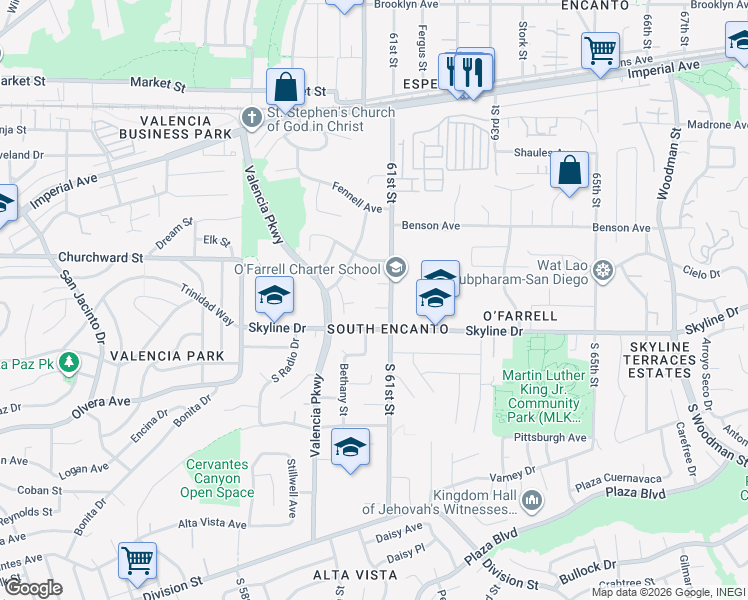 map of restaurants, bars, coffee shops, grocery stores, and more near 6047 Tempas Court in San Diego