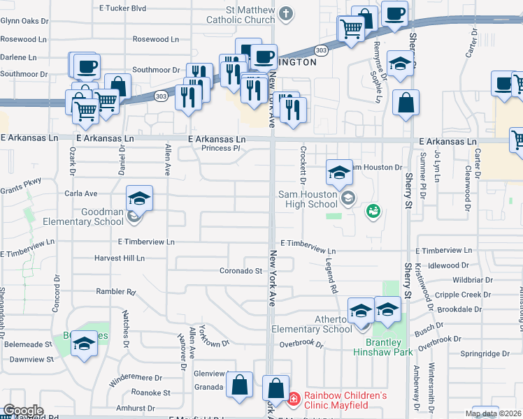 map of restaurants, bars, coffee shops, grocery stores, and more near 1813 Cottonwood Street in Arlington