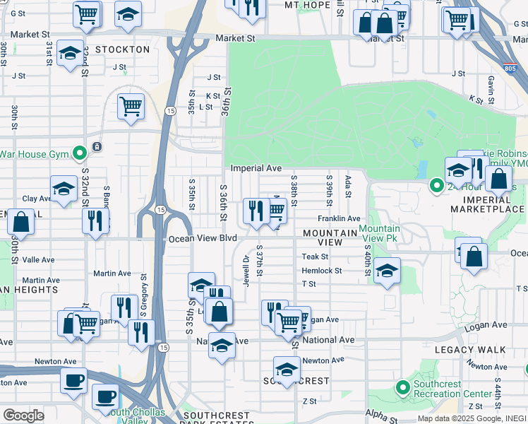 map of restaurants, bars, coffee shops, grocery stores, and more near 328 Milbrae Street in San Diego