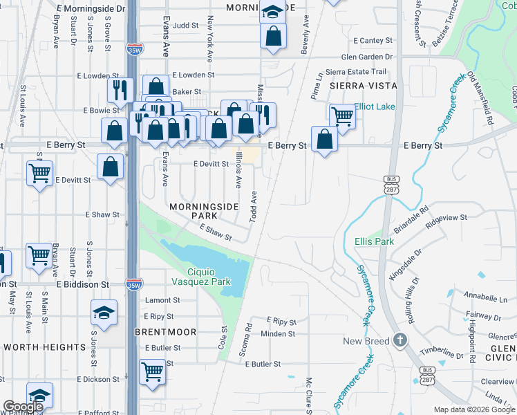 map of restaurants, bars, coffee shops, grocery stores, and more near 3249 Todd Avenue in Fort Worth