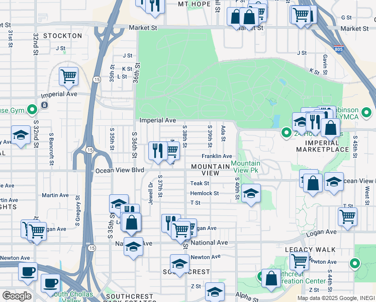 map of restaurants, bars, coffee shops, grocery stores, and more near 327 South 38th Street in San Diego