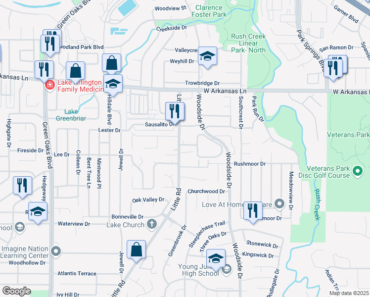 map of restaurants, bars, coffee shops, grocery stores, and more near 4511 Little Hollow Court in Arlington