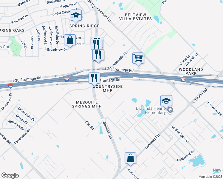 map of restaurants, bars, coffee shops, grocery stores, and more near 105 Philippe Drive in Dallas