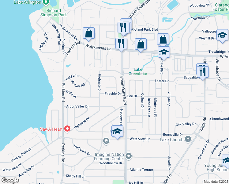 map of restaurants, bars, coffee shops, grocery stores, and more near 5606 Kindling Court in Arlington