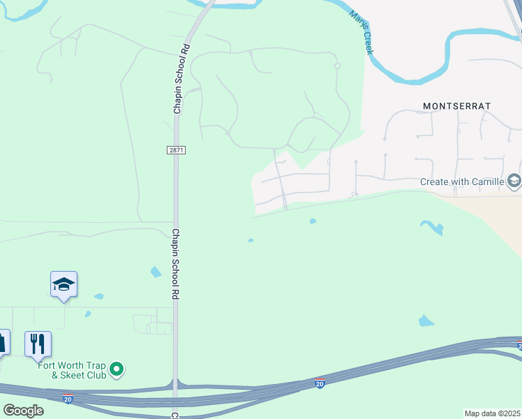 map of restaurants, bars, coffee shops, grocery stores, and more near 100 Farm to Market Road 2871 in Fort Worth