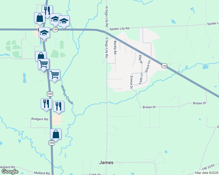 map of restaurants, bars, coffee shops, grocery stores, and more near 120 Majestic Lane in Diana