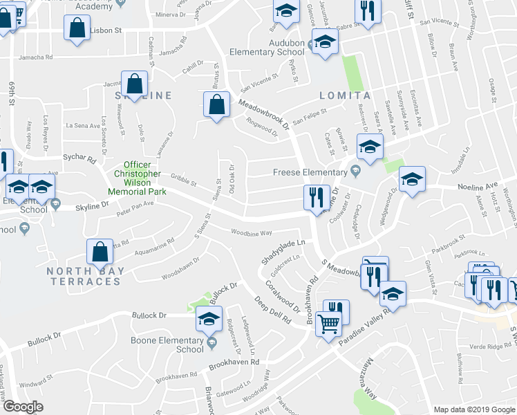 map of restaurants, bars, coffee shops, grocery stores, and more near 7714 Gribble Street in San Diego