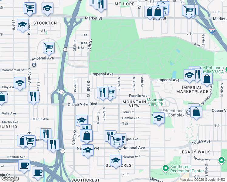 map of restaurants, bars, coffee shops, grocery stores, and more near 328 Milbrae Street in San Diego