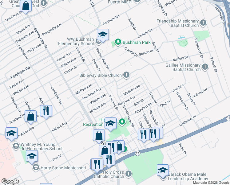 map of restaurants, bars, coffee shops, grocery stores, and more near 4603 Bonnie View Road in Dallas