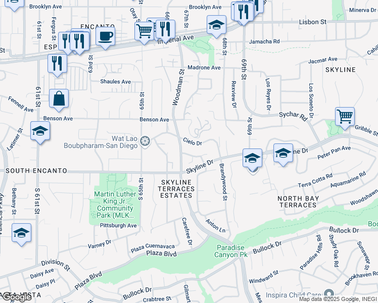 map of restaurants, bars, coffee shops, grocery stores, and more near 6640 Margarita Road in San Diego