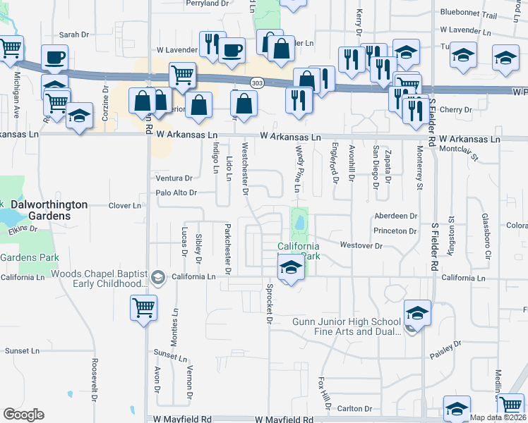 map of restaurants, bars, coffee shops, grocery stores, and more near 2109 Warnford Place in Arlington