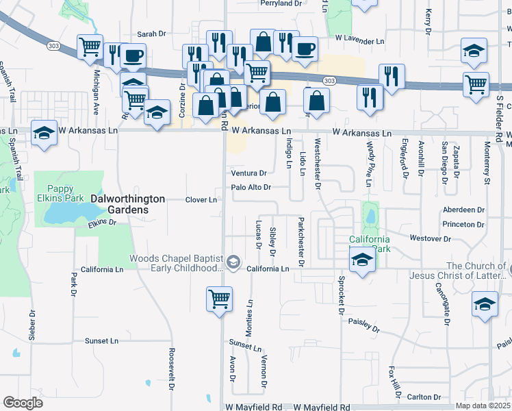 map of restaurants, bars, coffee shops, grocery stores, and more near 2420 Homewood Trail in Arlington