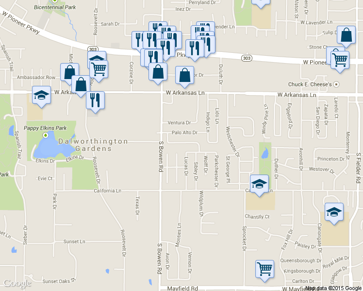 map of restaurants, bars, coffee shops, grocery stores, and more near 2420 Homewood Trail in Arlington