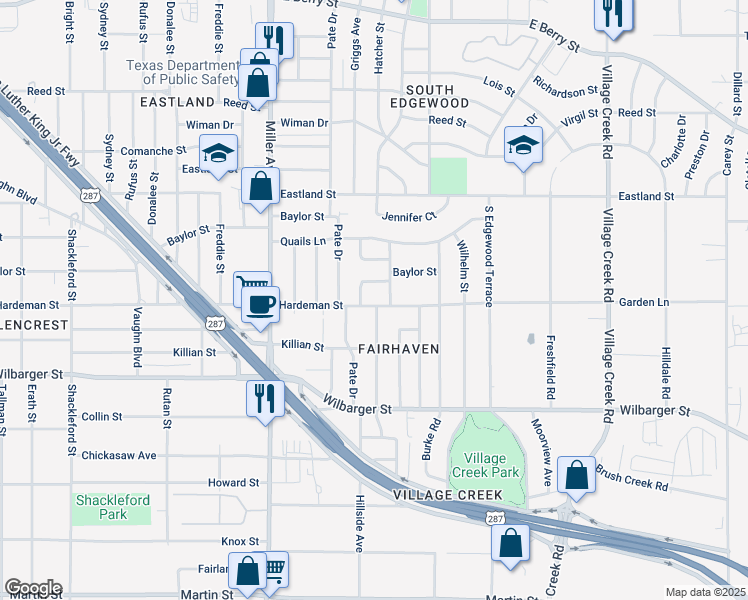 map of restaurants, bars, coffee shops, grocery stores, and more near 4305 Hardeman Street in Fort Worth