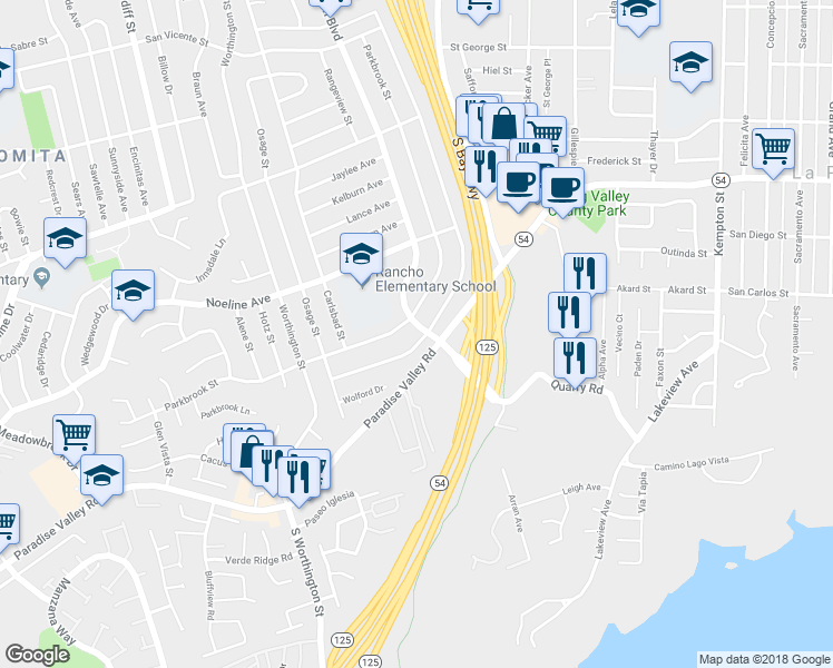 map of restaurants, bars, coffee shops, grocery stores, and more near 498 Broadview Street in Spring Valley