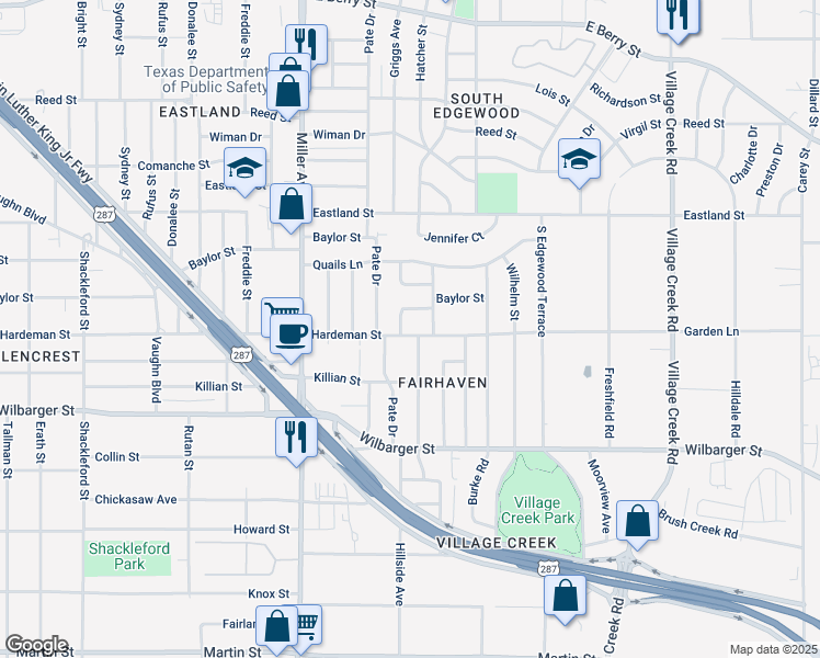 map of restaurants, bars, coffee shops, grocery stores, and more near 4305 Hardeman Street in Fort Worth
