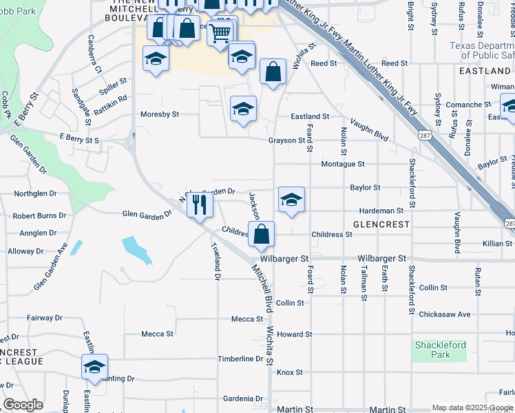 map of restaurants, bars, coffee shops, grocery stores, and more near 4109 Jackson Street in Fort Worth