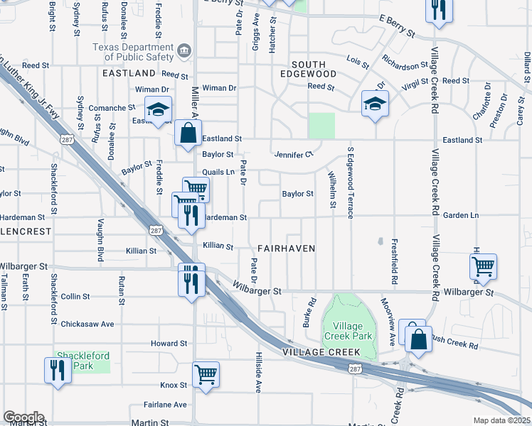 map of restaurants, bars, coffee shops, grocery stores, and more near 4305 Hardeman Street in Fort Worth